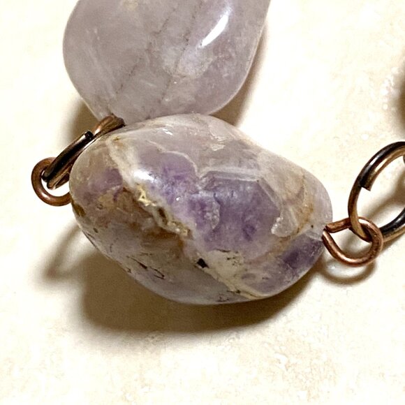 Rustic Amethyst Tumbled Stone Necklace, Genuine Gemstone + Copper Chain - Picture 12 of 15